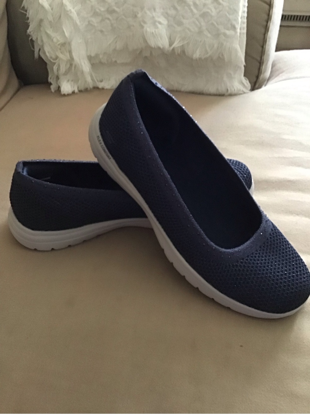 Skechers Navy Knit Slip-On Flats with White Sole